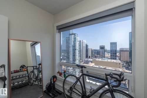 Large picture window offering urban scenery - #2402 10410 102 Av Nw, Edmonton, AB -  With Balcony