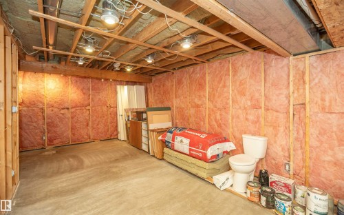 Unfinished basement space with exposed wooden joists and insulation - 5116 51 Avenue, Pickardville, AB - Indoor Photo Showing Basement