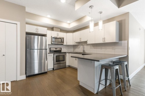 Kitchen With Lots Of Counter Space. - #203 10006 83 Av Nw, Edmonton, AB - Indoor Photo Showing Kitchen With Stainless Steel Kitchen With Upgraded Kitchen