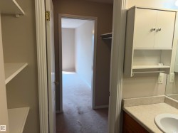 Bathroom vanity with a built-in sink, laminate countertop, and wood-finish cabinetry - 