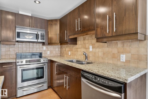 #203 10046 117 St Nw, Edmonton, AB - Indoor Photo Showing Kitchen With Double Sink With Upgraded Kitchen