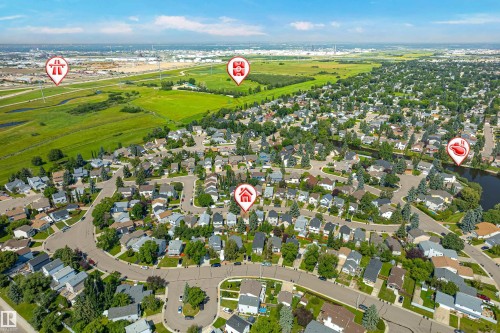 Aerial perspective showcasing a residential area with varied housing styles - 281 Vantage Lane, Sherwood Park, AB - Outdoor With View