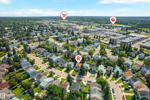 Aerial perspective showcasing a residential neighborhood with surrounding commercial developments - 281 Vantage Lane, Sherwood Park, AB - Outdoor With View