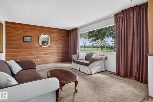 Wood panel accent wall - 6012 145 Avenue Nw, Edmonton, AB - Indoor Photo Showing Other Room