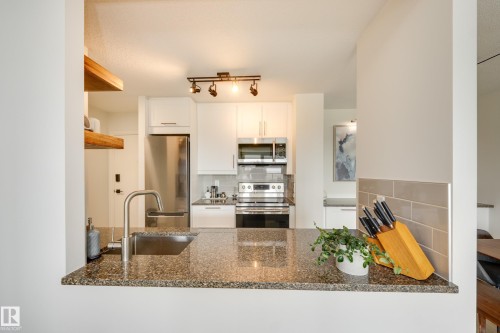#502 9835 113 St Nw, Edmonton, AB - Indoor Photo Showing Kitchen With Double Sink With Upgraded Kitchen