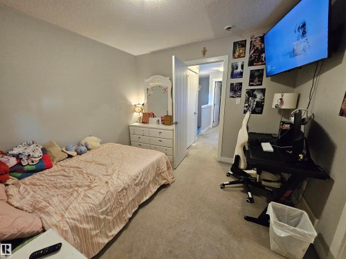 Wall-to-wall carpeting in a neutral tone, light gray painted walls, and white trim throughout - 13309 104 Street Nw, Edmonton, AB - Indoor Photo Showing Bedroom
