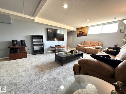 Spacious room featuring light gray walls and light-colored carpet flooring - 4508 57 Avenue, Lamont, AB - Indoor