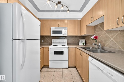 #105 9938 104 St Nw, Edmonton, AB - Indoor Photo Showing Kitchen With Double Sink