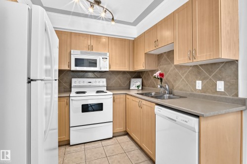 #105 9938 104 St Nw, Edmonton, AB - Indoor Photo Showing Kitchen With Double Sink