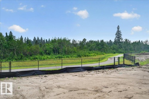 Chain-link fencing bordering a paved pathway and mature deciduous and coniferous trees - 403 172 Avenue Nw, Edmonton, AB - Outdoor