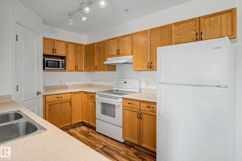 #203 8119 112 Av Nw, Edmonton, AB - Indoor Photo Showing Kitchen With Double Sink