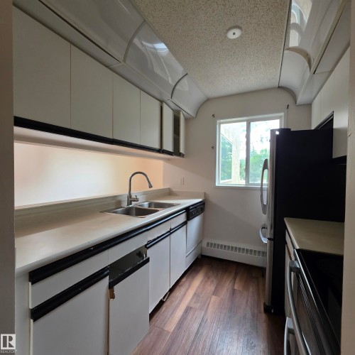 #201 17467 98A Av Nw, Edmonton, AB - Indoor Photo Showing Kitchen With Double Sink