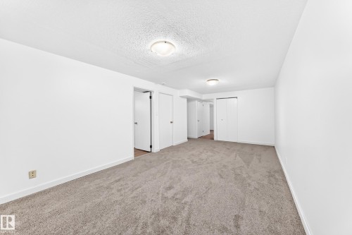 Spacious room featuring neutral carpeting, white walls, and bright overhead lighting - 5519 142 Avenue Nw, Edmonton, AB - Indoor Photo Showing Other Room