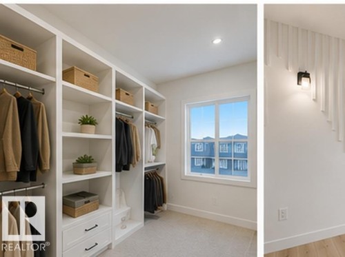 Built-in white custom closet system featuring multiple shelves, hanging rods, and drawers - 3320 Chickadee Drive Nw, Edmonton, AB - Indoor With Storage