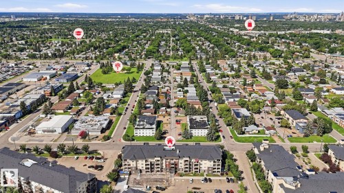 Aerial perspective showcasing the property's proximity to urban amenities - #361 7805 71 St Nw, Edmonton, AB - Outdoor With View