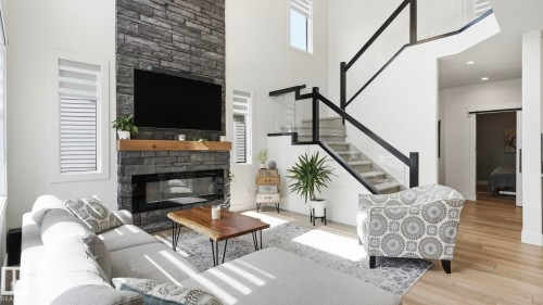 19 Holt Cove, Spruce Grove, AB - Indoor Photo Showing Living Room With Fireplace