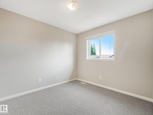 Neutral painted walls with white trim, gray textured carpet, and a flush-mount ceiling light fixture - 11844 21 Avenue Sw, Edmonton, AB - Indoor Photo Showing Other Room