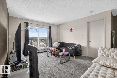 Living area featuring neutral-toned carpeting and light-colored walls - #421 1180 Hyndman Rd Nw, Edmonton, AB - Indoor Photo Showing Living Room