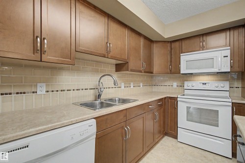 #215 4450 Mccrae Av Nw, Edmonton, AB - Indoor Photo Showing Kitchen With Double Sink