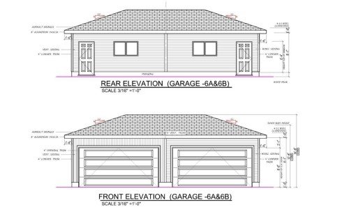Double Detached Garage: 419 sq ft; Architectural Drawing. Displaying the rear and front elevations of the property's garage structure, including specified dimensions and materials - 10323 79 Street Nw, Edmonton, AB - Other