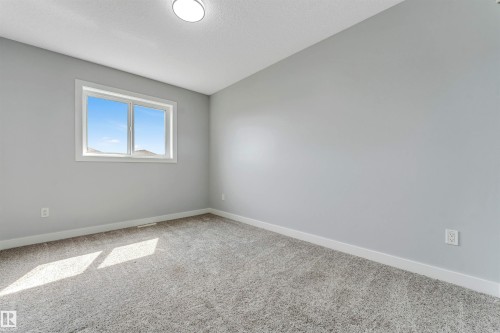 Spacious room featuring light gray walls, plush gray carpeting, a double-pane window, white baseboards, and a flush-mount ceiling light - 6075 180 Avenue Nw, Edmonton, AB - Indoor Photo Showing Other Room