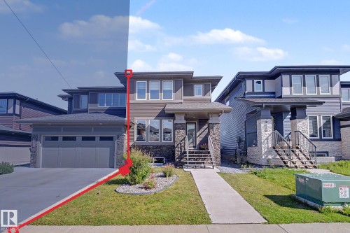 Modern multi-level residence featuring a combination of horizontal siding and stone veneer accents - 2314 Wonnacott Crescent Sw, Edmonton, AB - Outdoor With Facade