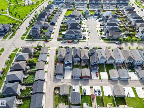 Aerial perspective showcasing a developed residential neighborhood with a variety of single-family homes and green spaces - 6 Daniel Street, Fort Saskatchewan, AB - Outdoor With View