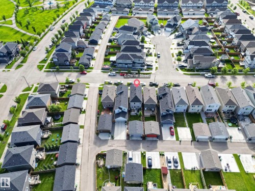Aerial view showcasing a residential neighborhood with a consistent architectural style - 6 Daniel Street, Fort Saskatchewan, AB - Outdoor With View