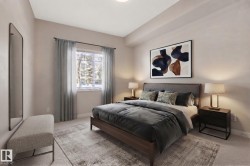 Recessed lighting and a single window with privacy blinds - 