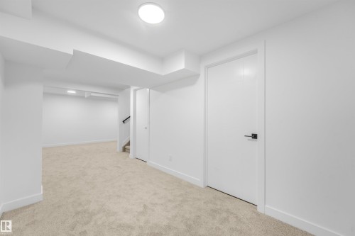 Spacious interior featuring light-colored carpet flooring, white walls, and bright overhead lighting - #39 14511 52 Street Nw, Edmonton, AB - Indoor Photo Showing Other Room