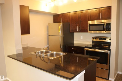 #312 3207 James Mowatt Trail Sw, Edmonton, AB - Indoor Photo Showing Kitchen With Stainless Steel Kitchen With Double Sink
