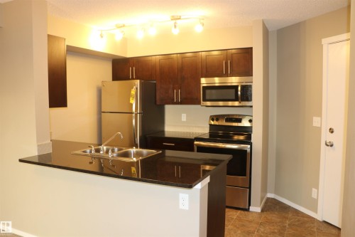#312 3207 James Mowatt Trail Sw, Edmonton, AB - Indoor Photo Showing Kitchen With Stainless Steel Kitchen With Double Sink