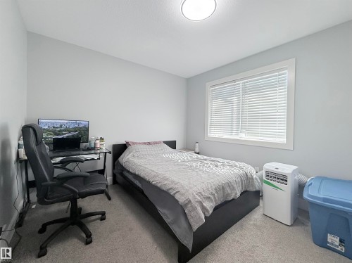 Light gray walls with a rectangular window featuring white blinds - 8719 218 Street Nw, Edmonton, AB - Indoor Photo Showing Bedroom