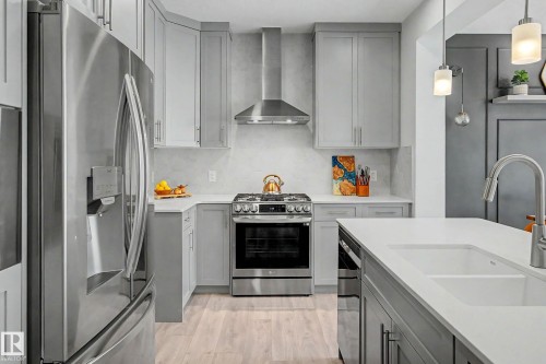 23015 96 Avenue Nw, Edmonton, AB - Indoor Photo Showing Kitchen With Stainless Steel Kitchen With Double Sink With Upgraded Kitchen