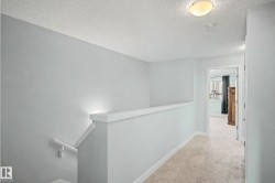 Carpeted hallway with painted walls and a flush-mount ceiling light - 