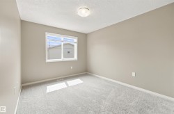 Light grey carpeting with matching baseboards and neutral wall paint - 