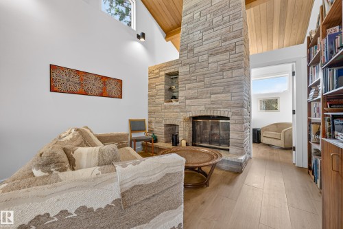 7828 119 Street Nw, Edmonton, AB - Indoor Photo Showing Living Room With Fireplace