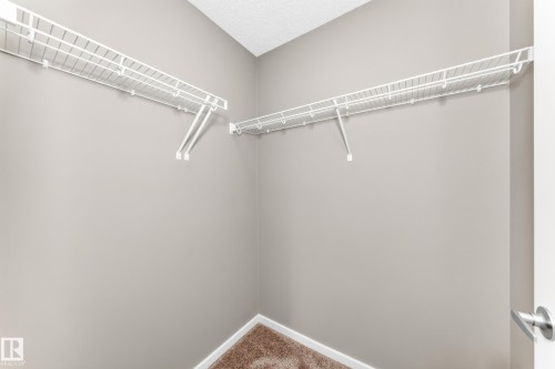 Built-in wire shelving, neutral wall paint, and carpet flooring - #322 148 Ebbers Bv Nw, Edmonton, AB - Indoor With Storage