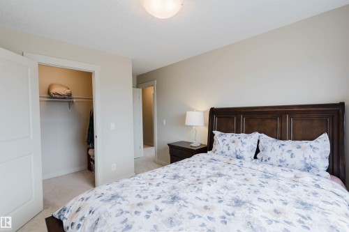 Recessed closet with shelving, light-toned wall paint, and carpeted flooring - 3843 Agar Green Sw, Edmonton, AB - Indoor Photo Showing Bedroom