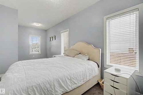 Light-filled room with two windows, a ceiling-mounted light fixture, and neutral wall tones - 1602 Chapman Way Sw, Edmonton, AB - Indoor Photo Showing Bedroom