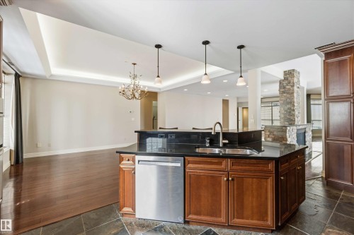 #401 10009 102 Av Nw, Edmonton, AB - Indoor Photo Showing Kitchen With Double Sink