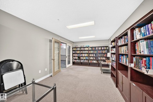 Expansive room featuring extensive built-in shelving, carpeted flooring, and recessed lighting - #324 279 Suder Greens Dr Nw, Edmonton, AB - Indoor