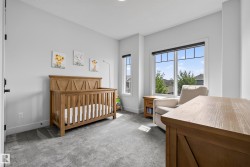 Light gray wall paint, gray carpet flooring, white trim, and multiple windows with black sills - 