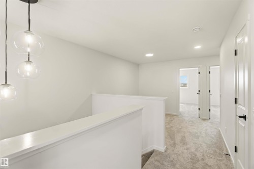 Contemporary overhead light fixtures with clear glass globes - 265 Chappelle Drive Sw, Edmonton, AB - Indoor Photo Showing Other Room