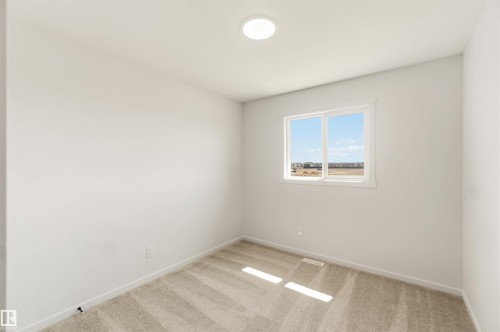Neutral-toned room featuring a window with white trim, light beige carpet, and a flush-mount ceiling light - 265 Chappelle Drive Sw, Edmonton, AB - Indoor Photo Showing Other Room