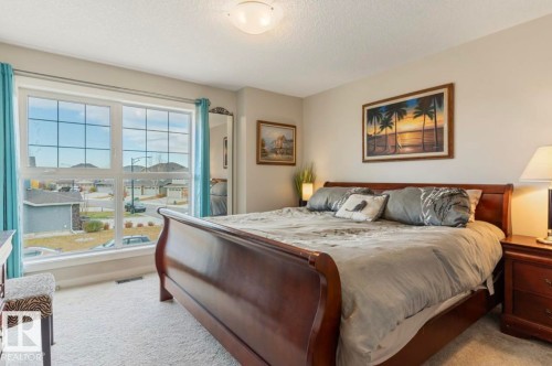 Large window with grid patterns, light-colored walls, and a ceiling-mounted light fixture - 12737 205 Street Nw, Edmonton, AB - Indoor Photo Showing Bedroom