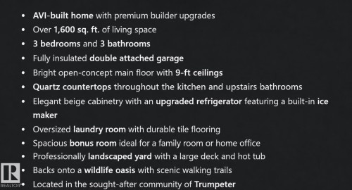 Property Listing Description. Outlining the structural and functional attributes of the property - 12737 205 Street Nw, Edmonton, AB - Other