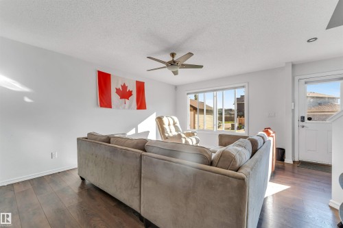Wood-finish flooring - 2040 24 Street Nw, Edmonton, AB - Indoor Photo Showing Living Room