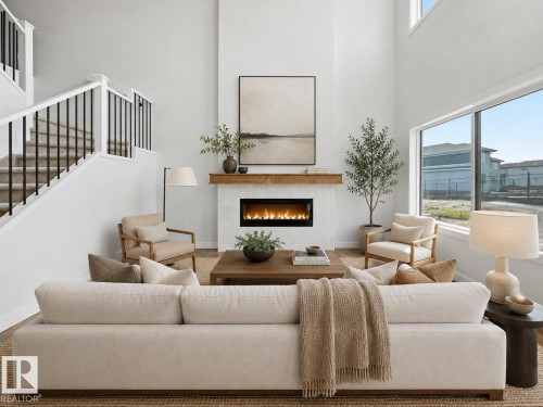virtually staged - 911 18 Avenue Nw, Edmonton, AB - Indoor Photo Showing Living Room With Fireplace