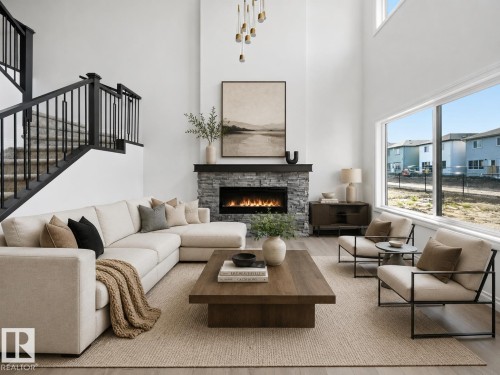 virtually staged - 935 18 Avenue Nw, Edmonton, AB - Indoor Photo Showing Living Room With Fireplace